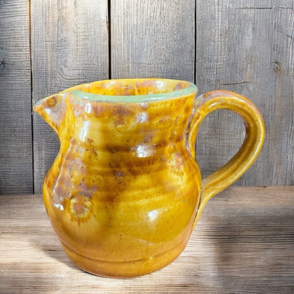 Vintage Hand Made Pottery Stoneware Small Pitcher Carafe Creamer Artist‎ Signed